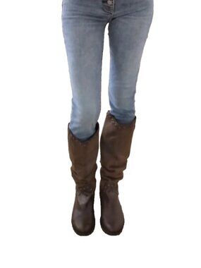 Pour la Victoire Leather Boots Brown Studded Slouch Tall Knee High